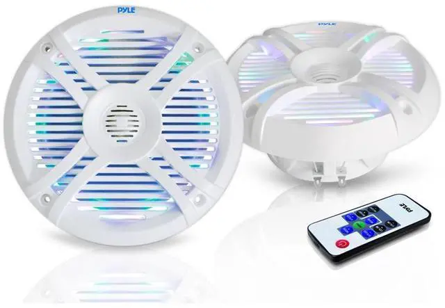 Alt view image 5 of 7 - Pyle PLRMR23BTW Single-DIN Bluetooth Marine USB/AUX MP3/SD AM/FM Radio Stereo Receiver W/White Cover, 2x Pyle 6.5" 250W Max Power Boat Dual Cone Multicolor LED White Speakers W/50 Feet Wire, Antenna