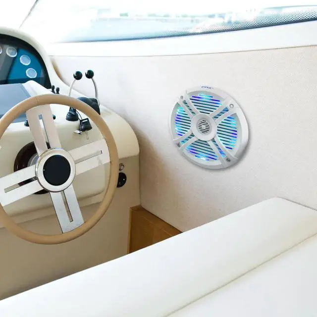 Alt view image 6 of 7 - Pyle PLRMR23BTW Single-DIN Bluetooth Marine USB/AUX MP3/SD AM/FM Radio Stereo Receiver W/White Cover, 2x Pyle 6.5" 250W Max Power Boat Dual Cone Multicolor LED White Speakers W/50 Feet Wire, Antenna