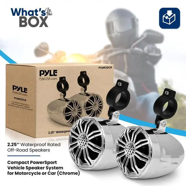 Alt view image 6 of 7 - Pyle PLRMR23BTW Single-DIN Bluetooth Marine USB/AUX MP3/SD AM/FM Radio Stereo Receiver W/White Cover, 4x Pyle PLMR22CR 2.25' 10W Max Power Full Range Off-Road Chrome Speakers W/50 Feet Wire, Antenna