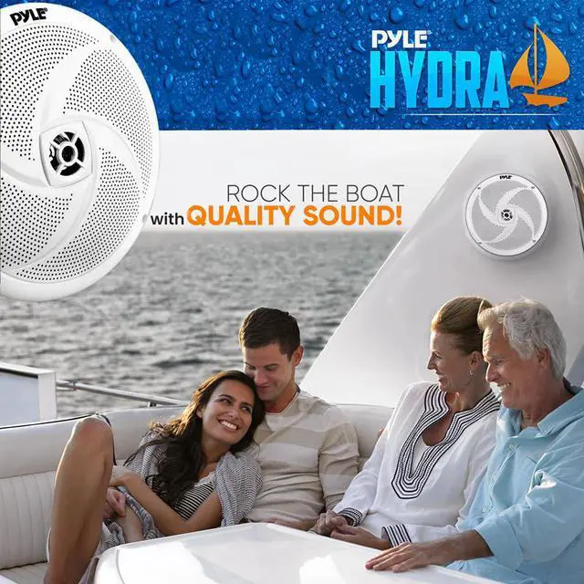 Alt view image 6 of 7 - Pyle PLRMR23BTW Single-DIN Bluetooth Marine USB/AUX MP3/SD AM/FM Radio Stereo Receiver W/White Cover, 4x Pyle PLMRS8W 8'' 320W Max Power Low Profile 2-Way Boat White Speakers W/50 Feet Wire, Antenna