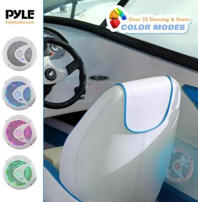 Alt view image 5 of 7 - Pyle PLCDBT65 Single-DIN Marine Bluetooth USB/AUX CD Player AM/FM Stereo Receiver W/White Cover, 4x 6.5'' 150W Max Power Dual Cone RGB LED White Speakers, 4 Channel 400W Max Amplifier W/Kit, Antenna