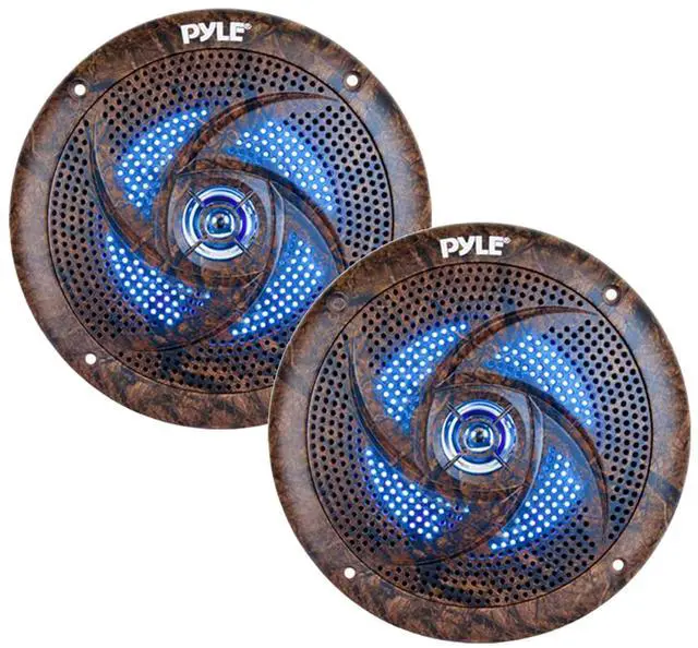 Alt view image 4 of 7 - Pyle PLCDBT65 Single-DIN Marine Bluetooth USB/AUX CD Player AM/FM Stereo Receiver W/White Cover, 4x 6.5'' 240W Max Power Low Profile Blue LED Camouflage Speakers, 4 Channel Amplifier W/Kit, Antenna