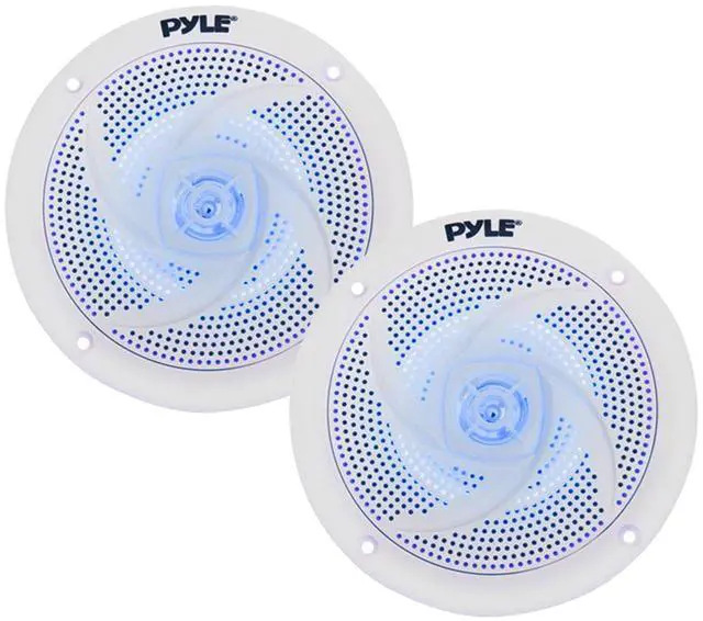 Alt view image 5 of 7 - Pyle PLCDBT65 Single-DIN Marine Bluetooth USB/AUX CD Player AM/FM Stereo Receiver W/White Cover, 4x 8'' 320 Watt Max Power 2-Way Low Profile Blue LED White Speakers, 4 Channel Amplifier W/Kit, Antenna