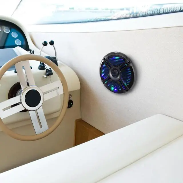 Alt view image 5 of 7 - Pyle PLCDBT65 Single-DIN Marine Bluetooth USB/AUX CD Player AM/FM Stereo Receiver W/White Cover, 4x 6.5" 250W Max Power Dual RGB LED Black Speakers, 4 Channel 1000W Max Amplifier W/Kit, Radio Antenna