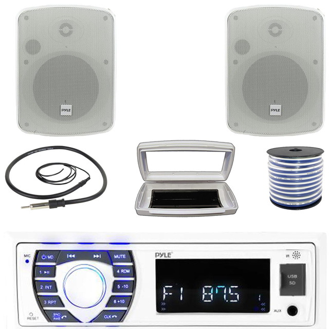 thumbnail image 2 of Pyle Single DIN Bluetooth Marine Stereo Receiver With 2x 5.25" 100W Speakers (White) 2 of 3