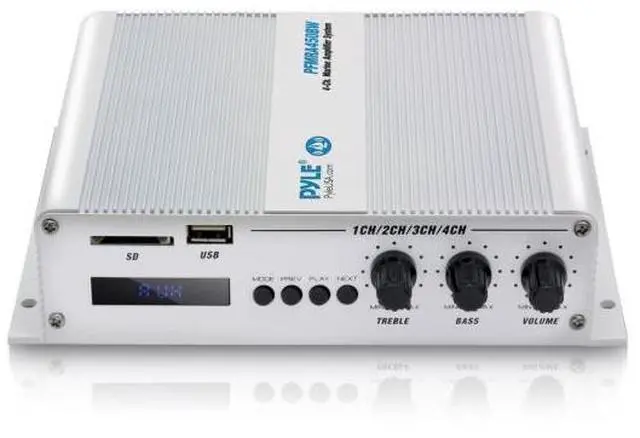 Alt view image 7 of 7 - Pyle PLRMR23BTW Single-DIN Bluetooth Marine USB/AUX MP3/SD AM/FM Radio Stereo Receiver W/White Cover, 4x 6.5" 240W Max Power 2-Way Blue LED Audio White Speakers, 4 Channel Amplifier W/Kit, Antenna