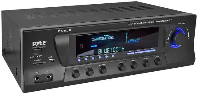 Alt view image 5 of 5 - Enrock Home Theater 4-Channel 300 Watt Bluetooth USB AM/FM Stereo Amplifier Receiver, Wireless 2-Channel Microphone System, 2x 6" 50 Watt Indoor/Outdoor Portable PA Horn Speakers w/Wire