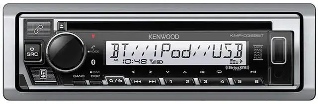 Alt view image 5 of 5 - Kenwood KMR-D382BT Single DIN CD Player Bluetooth Marine Receiver, 2x 6.5" 240 Watt Max 4-Way Marine Outdoor Audio Speakers (White) w/Wire