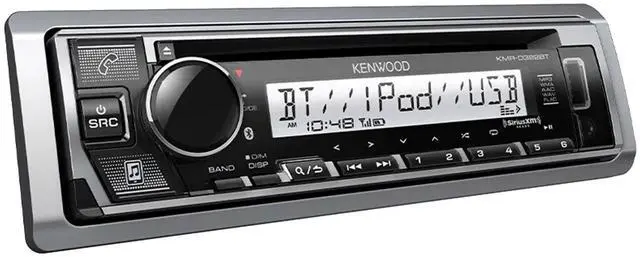 Alt view image 4 of 5 - Kenwood KMR-D382BT Single DIN CD Player Bluetooth Marine Receiver, 2x 6.5" 240 Watt Max 4-Way Marine Outdoor Audio Speakers (White) w/Wire