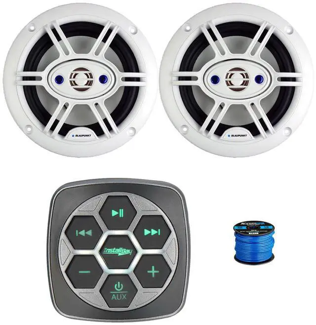 Main image of Metra IBBTR19 Marine 3-Zone Bluetooth Controller, 2x 6.5" 240 Watt Max 4-Way Marine Outdoor Audio Speakers (White) w/Wire