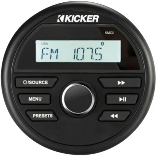 Alt view image 6 of 6 - Kicker 46KMC2 All-Weather Marine Gauge Style Bluetooth AM/FM USB Media Center Receiver, 2x 6.5" 240 Watt 4-Way Outdoor Speakers (White) w/Wire, Radio Antenna