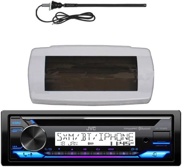 Alt view image 4 of 4 - JVC KD-T92MBS Single-DIN Marine Bluetooth USB/AUX CD Player AM/FM Stereo Receiver W/White Boat Stereo Splash Cover Bundle Combo With Enrock 20B Black Flexible Rubber Mast Long Range Radio Antenna