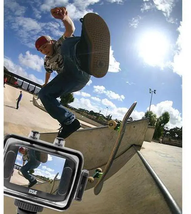 Alt view image 3 of 19 - High-Definition Sports Action Camera w/ 720p Wide-Angle Camcorder, 5.0 MP Camera, 2" Touch Screen, Micro SD Card Slot, Waterproof Case & Mounting Gear for Biking