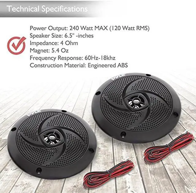 Alt view image 5 of 10 - Pyle Marine Speakers - 6.5 Inch 2 Way Waterproof and Weather Resistant Outdoor Audio Stereo Sound System with 240 Watt Power and Low Profile Slim Style - 1 Pair - PLMRS6B (Black)