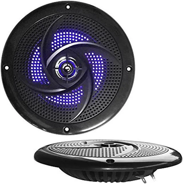 Main image of Pyle Marine Speakers - 5.25 Inch 2 Way Waterproof and Weather Resistant Outdoor Audio Stereo Sound System with LED Lights, 180 Watt Power and Low Profile Slim Style - 1 Pair - PLMRS53BL (Black)