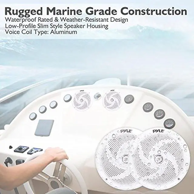 Alt view image 3 of 8 - Pyle Marine Speakers - 4 Inch 2 Way Waterproof and Weather Resistant Outdoor Audio Stereo Sound System with 100 Watt Power and Low Profile Slim Style Design - 1 Pair - PLMRS4W (White)