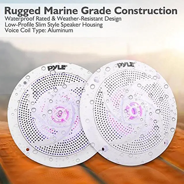 Alt view image 3 of 8 - Pyle Marine Speakers - 6.5 Inch 2 Way Waterproof and Weather Resistant Outdoor Audio Stereo Sound System with LED Lights, 240 Watt Power and Low Profile Slim Style - 1 Pair - PLMRS63WL (White)