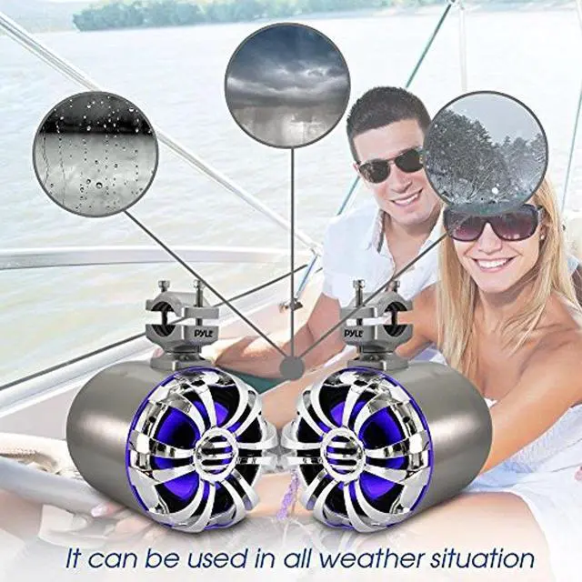 Alt view image 6 of 9 - Pyle Marine Speakers - 5.25 Inch Waterproof IP44 Rated Wakeboard Tower and Weather Resistant Outdoor Audio Stereo Sound System with Built-in LED Lights - 1 Pair in Silver (PLMRWB50L)