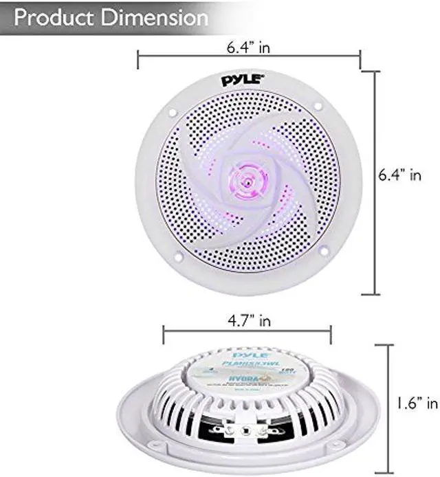 Alt view image 2 of 8 - Pyle Marine Speakers - 5.25 Inch 2 Way Waterproof and Weather Resistant Outdoor Audio Stereo Sound System with LED Lights, 180 Watt Power and Low Profile Slim Style - 1 Pair - PLMRS53WL