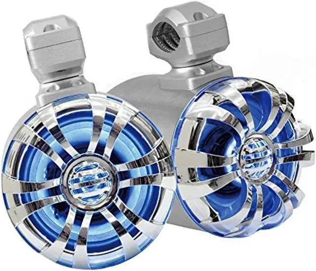 Main image of Pyle Marine Speakers - 5.25 Inch Waterproof IP44 Rated Wakeboard Tower and Weather Resistant Outdoor Audio Stereo Sound System with Built-in LED Lights - 1 Pair in Silver (PLMRWB50L)