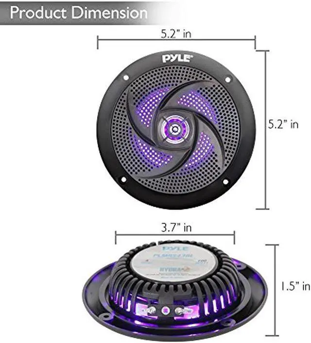 Alt view image 4 of 11 - Pyle Marine Speakers - 4 Inch 2 Way Waterproof and Weather Resistant Outdoor Audio Stereo Sound System with LED Lights, 100 Watt Power and Low Profile Slim Style - 1 Pair PLMRS43BL (Black)