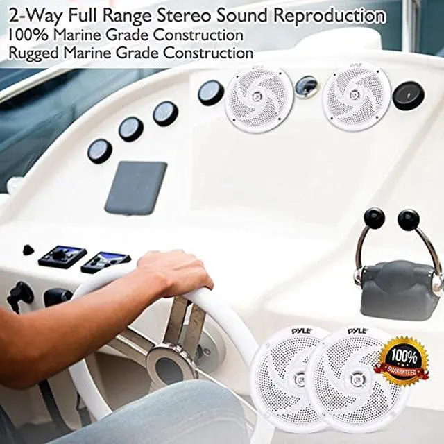Alt view image 5 of 8 - Pyle Marine Speakers - 4 Inch 2 Way Waterproof and Weather Resistant Outdoor Audio Stereo Sound System with 100 Watt Power and Low Profile Slim Style Design - 1 Pair - PLMRS4W (White)