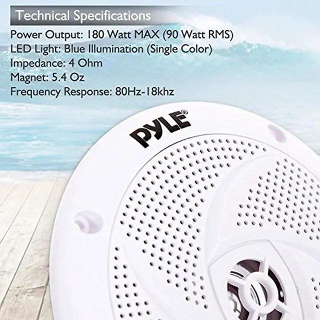 Alt view image 4 of 8 - Pyle Marine Speakers - 5.25 Inch 2 Way Waterproof and Weather Resistant Outdoor Audio Stereo Sound System with LED Lights, 180 Watt Power and Low Profile Slim Style - 1 Pair - PLMRS53WL