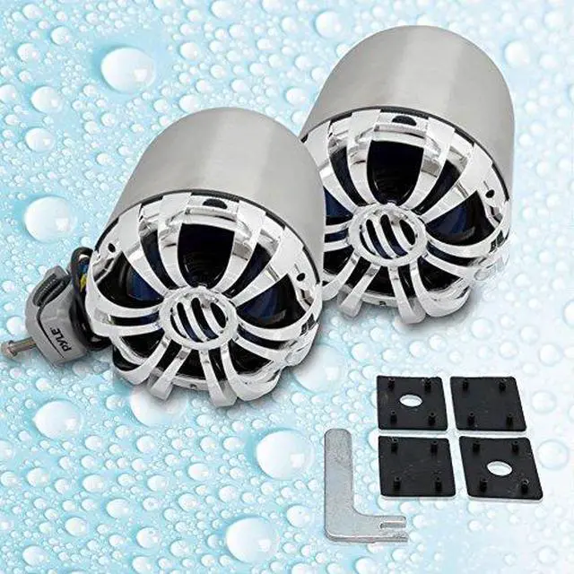 Alt view image 7 of 9 - Pyle Marine Speakers - 5.25 Inch Waterproof IP44 Rated Wakeboard Tower and Weather Resistant Outdoor Audio Stereo Sound System with Built-in LED Lights - 1 Pair in Silver (PLMRWB50L)