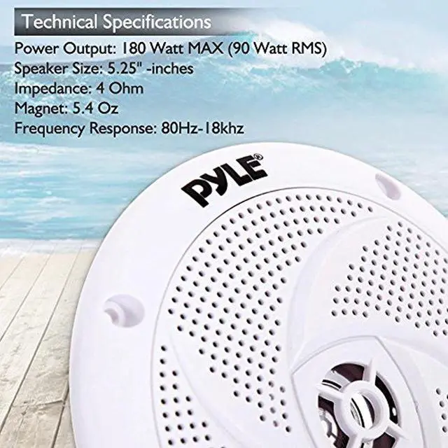Alt view image 4 of 10 - Pyle Marine Speakers - 5.25 Inch 2 Way Waterproof and Weather Resistant Outdoor Audio Stereo Sound System with 240 Watt Power and Low Profile Slim Style - 1 Pair - PLMRS5W (White)