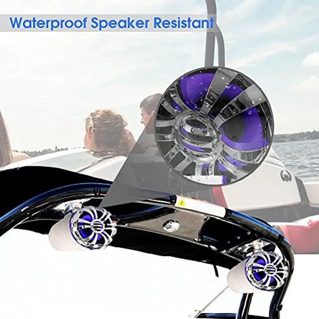 Alt view image 5 of 9 - Pyle Marine Speakers - 5.25 Inch Waterproof IP44 Rated Wakeboard Tower and Weather Resistant Outdoor Audio Stereo Sound System with Built-in LED Lights - 1 Pair in Silver (PLMRWB50L)