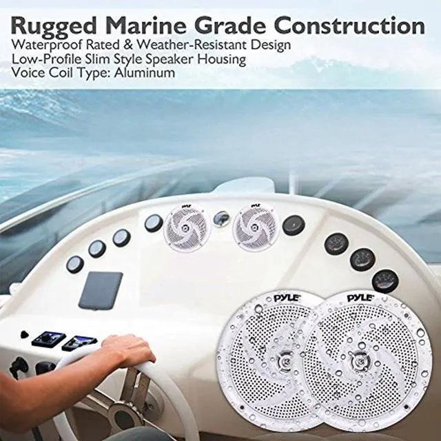 Alt view image 3 of 10 - Pyle Marine Speakers - 5.25 Inch 2 Way Waterproof and Weather Resistant Outdoor Audio Stereo Sound System with 240 Watt Power and Low Profile Slim Style - 1 Pair - PLMRS5W (White)