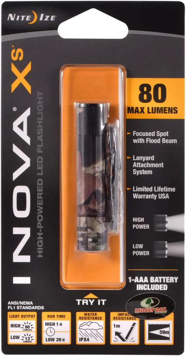 Alt view image 4 of 6 - Inova XS AAA LED Flashlight,80 Lumens,Mossy Oak