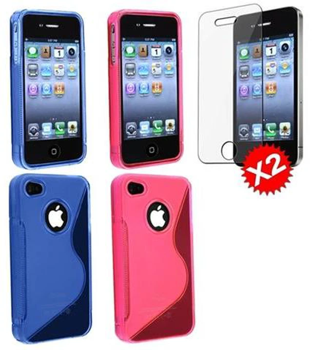 Main image of Blue + Hot Pink TPU Skin Case + 2x LCD Compatible With Version iPhone® 4 iPhone® 4S AT&T, Sprint, Version 16GB 32GB 64GB