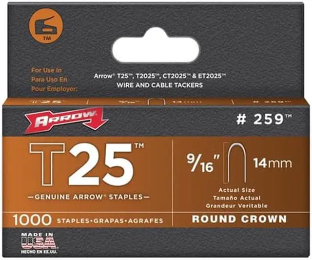 Alt view image 2 of 11 - Arrow Fastener 259 T25 9/16 Inch (14mm) Staples, 1000/Pk