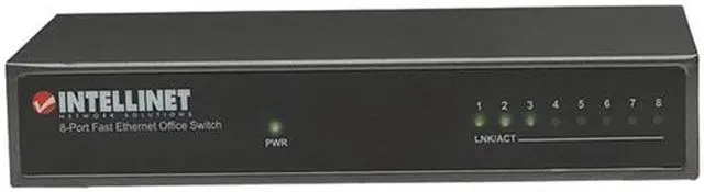 Main image of Intellinet 8-Port Fast Ethernet Office Switch, Desktop Size, Metal, IEEE 802.3az (Energy Efficient Ethernet)