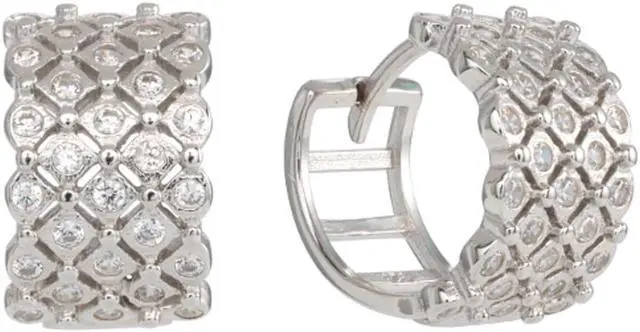 Main image of 925 Sterling Silver Huggie Hoops Earrings with 4 row Cubic Zirconia ( CZ) Rhodium Plated EH005-12MM