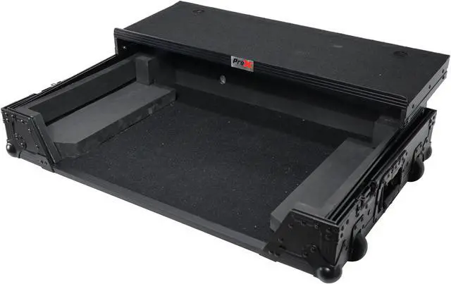 Alt view image 7 of 8 - ATA Style Flight Case for Pioneer DDJ-REV7 DJ Controller with Laptop Shelf, 1U Rackspace, Wheels | Black Finish