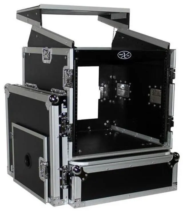 Alt view image 4 of 4 - ProX T-10MRLT Flight Case with Laptop Shelf and 4" Casters for 10U Rack x 10U Top Mixer DJ Combo