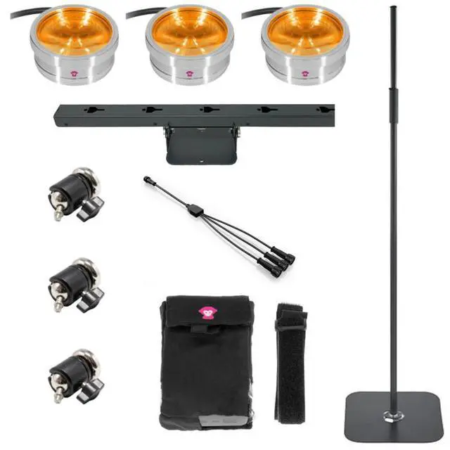 Alt view image 3 of 3 - Ape Labs CoinBar Kit Solo | 3-Fixture Dancefloor Lighting System with Mounts, Stand & Accessories