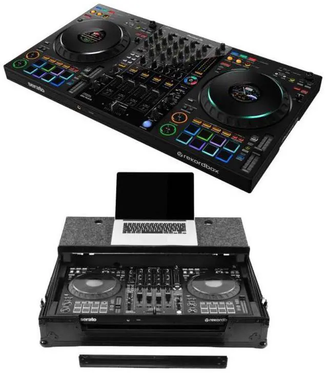 Main image of Pioneer DJ DDJ-FLX10 with Odyssey Case | rekordbox and Serato DJ Pro Controller | Black Wheeled Case with Laptop Shelf