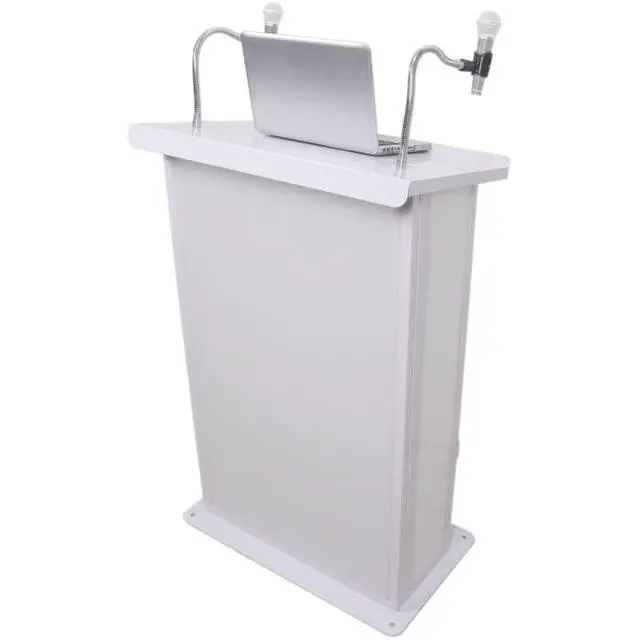 Alt view image 2 of 7 - ProX X-MAESTROMEDIAWH | Lectern for TVs up to 32in | White Finish with Dual Gooseneck Mic Stands