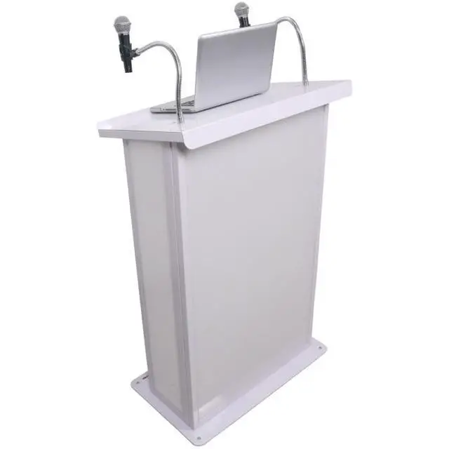 Alt view image 5 of 7 - ProX X-MAESTROMEDIAWH | Lectern for TVs up to 32in | White Finish with Dual Gooseneck Mic Stands