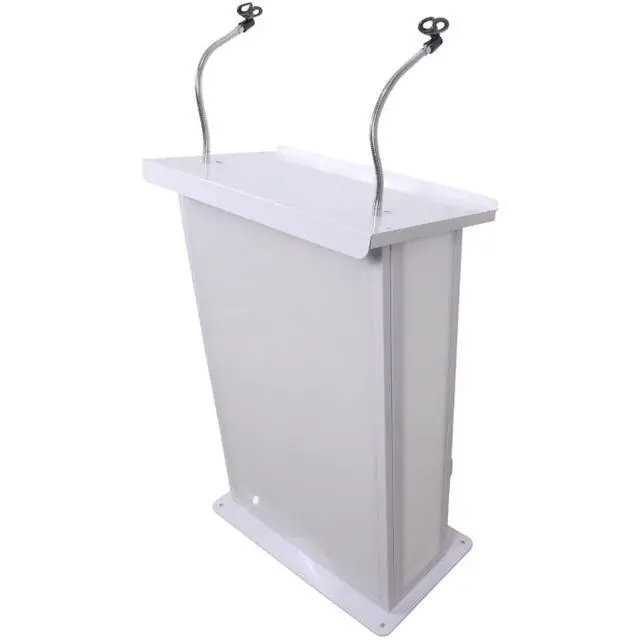 Alt view image 3 of 7 - ProX X-MAESTROMEDIAWH | Lectern for TVs up to 32in | White Finish with Dual Gooseneck Mic Stands