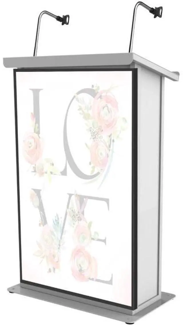 Main image of ProX X-MAESTROMEDIAWH | Lectern for TVs up to 32in | White Finish with Dual Gooseneck Mic Stands
