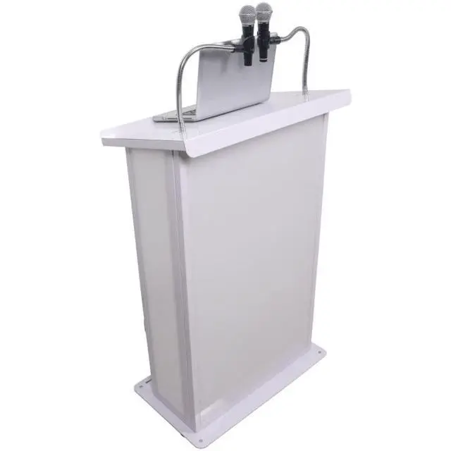 Alt view image 6 of 7 - ProX X-MAESTROMEDIAWH | Lectern for TVs up to 32in | White Finish with Dual Gooseneck Mic Stands