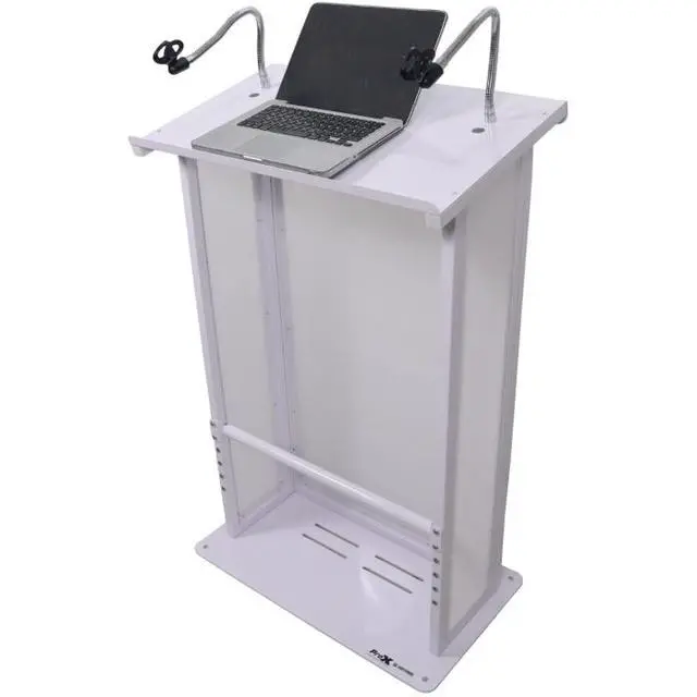Alt view image 4 of 7 - ProX X-MAESTROMEDIAWH | Lectern for TVs up to 32in | White Finish with Dual Gooseneck Mic Stands