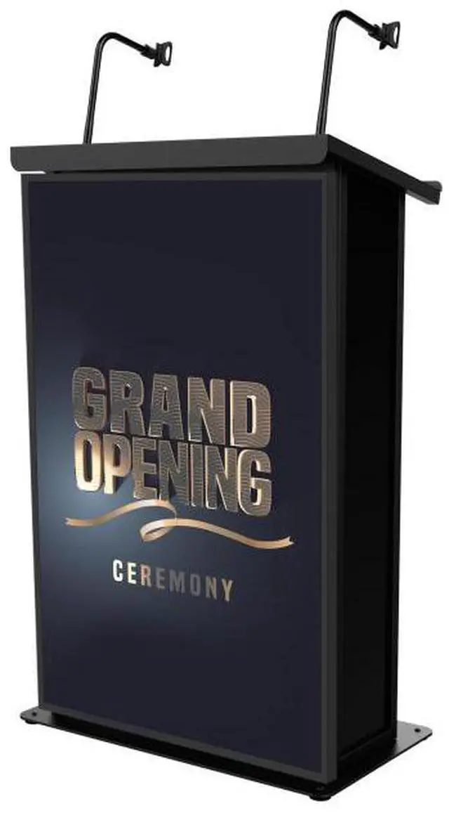 Main image of ProX X-MAESTROMEDIABL | Lectern Podium for TVs up to 32in | 2 Gooseneck Mic Stands, Black Finish