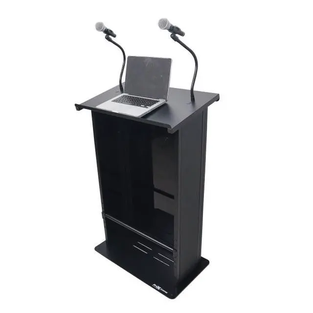 Alt view image 2 of 3 - ProX X-MAESTROMEDIABL | Lectern Podium for TVs up to 32in | 2 Gooseneck Mic Stands, Black Finish