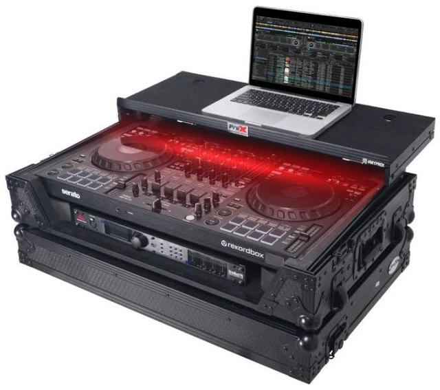 Main image of ProX XS-DDJFLX10WLTBLLED | Pioneer DDJ-FLX10 Case with Laptop Shelf and LED | Flight Case with Glide Shelf and RGB LEDs