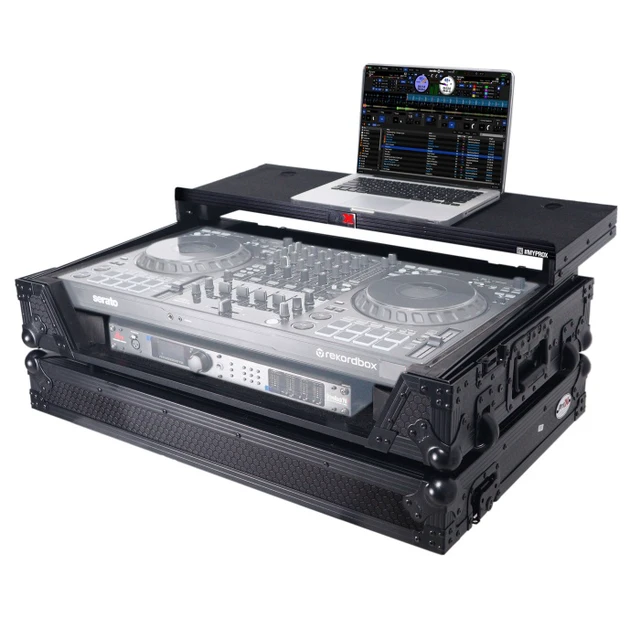 Alt view image 2 of 2 - ProX XS-DDJFLX10WLTBLLED | Pioneer DDJ-FLX10 Case with Laptop Shelf and LED | Flight Case with Glide Shelf and RGB LEDs